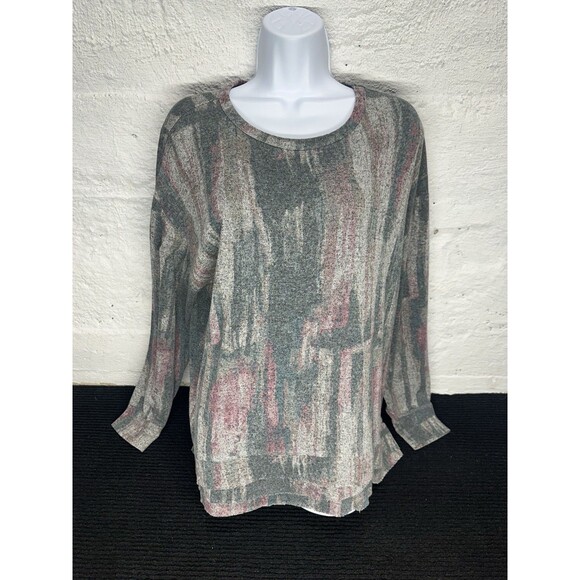 Vera Wang Simply Long Sleeve Warm Stretch Colorful Fray Blouse Size XL - Picture 1 of 5